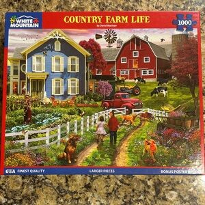 White Mountain Country Farm Life Puzzle - Red and Blue